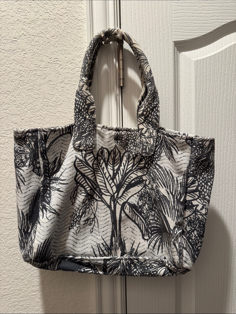 Vince Camuto Black and White Botanical Canvas Tote